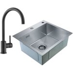 Cecipa - 2 en 1 evier 1 bac sans distributeur de savon 50 x 45 x 18, 5cm + robinet de cuisine noir