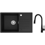 Cecipa - evier 1 bac avec egouttoir, evier de cuisine en quartz et rsine 78x45cm grande capacit evier ...