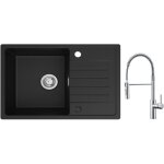 Cecipa - evier 1 bac avec egouttoir, evier de cuisine en quartz et rsine 78x45cm grande capacit evier ...