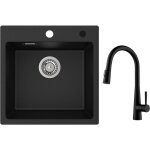 Cecipa - evier 1 bac en quartz et rsine 45x45cm evier de cuisine evier  encastrer 1 cuve + mitigeur ...