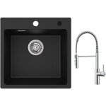 Cecipa - evier 1 bac en quartz et rsine 45x45cm evier de cuisine evier  encastrer 1 cuve + mitigeur ...