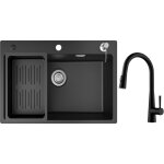 Cecipa - evier 1 bac en quartz et rsine 70x45cm evier de cuisine avec panier de vidange et distributeur ...