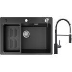 Cecipa - evier 1 bac en quartz et rsine 70x45cm evier de cuisine avec panier de vidange et distributeur ...