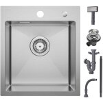 Cecipa evier cuisine 1 bac 40 x 45 x 19 cm - vier inox bross 1 cuve avec siphon et trop - plein - vier ...