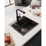 Cecipa - evier cuisine 1 bac 45x45cm, evier cuisine noir avec siphon et trop - plein, evier inox sous ...