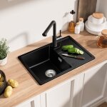 Cecipa max - derw max 65x45cm evier 1 bac en quartz evier de cuisine en granit - evier � encastrer avec ...