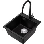 Cecipa max - evier 1 bac, 40 x 45 cm evier de cuisine en quartz, evier de cuisine en granit + noir robinet ...
