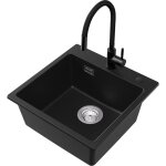 Cecipa max - evier 1 bac, 45 x 45 cm evier de cuisine en quartz, evier de cuisine en granit + noir robinet ...