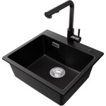 Cecipa max - evier 1 bac, 50 x 45 cm evier de cuisine en quartz, evier de cuisine en granit + noir mitigeur ...
