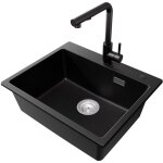 Cecipa max - evier 1 bac, 55 x 45 cm evier de cuisine en quartz, evier de cuisine en granit + noir mitigeur ...