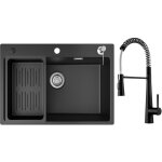 Cecipa max - evier 1 bac en quartz et rsine 70x45cm evier avec panier de vidange et distributeur de ...