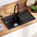 Cecipa max �vier de cuisine en granit 78 x 45 cm �vier � poser en granit avec panier de vidange, y compris ...