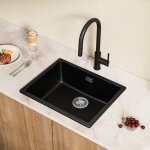 Cecipa max - jamais utilise] evier en quartz et rsine 55x44x20cm, evier 1 bac en granit noir gris, evier ...