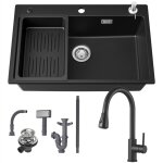 Cecipa max - vier de cuisine en granit 70 � 45 cm + robinet extractible, �vier � poser avec �gouttoir ...