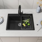 Cecipa max - vier � poser en granit 60 � 45 cm, �vier de cuisine en granit avec �gouttoir, siphon, bonde ...