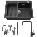 Cecipa max - vier en granit 60�45 cm + robinet, �vier � poser avec �gouttoir et distributeur de savon ...