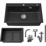 Cecipa max - vier en granit 70 � 45 cm, �vier de cuisine en granit avec �gouttoir, �vier � poser, siphon, ...