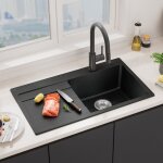 Cecipa max - vier en granit 78 x 45 cm, �vier encastr� avec siphon, bonde et trop - plein, �vier � poser ...