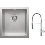 Cecipa - vier 1 bac 40x44cm vier inox vier de cuisine bross + mitigeur de cuisine  ressort avec douchette ...