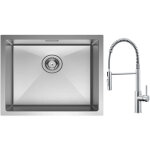 Cecipa - vier 1 bac 50 x 44cm �vier de cuisine en acier inoxydable bross� + mitigeur de cuisine � ressort ...