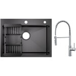 Cecipa - vier 1 bac 60�45cm avec panier de drainage �vier cuisine noir + mitigeur de cuisine � ressort ...