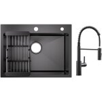 Cecipa - vier 1 bac 60�45cm avec panier de drainage �vier cuisine noir + mitigeur de cuisine � ressort ...