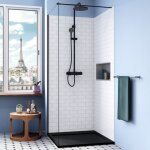 Ceramia - alda receveur de douche 90x90cm + siphon eslim90. pierre de synth�se, noir mat (ald15 - 9090n ...