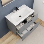 Ceramia - set complet 80 cm : vasque blanc mat + meuble certifi� fsc gris fonc� ( 4dg80 - v)