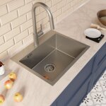 Ceramia - timeless 55x45x21 cm vier encastrable inox 304 + mitigeur inox avec douchette extractible, ...
