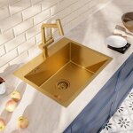 Ceramia timeless 55x45x21 cm vier encastrable en inox 304 + mitigeur inox avec douchette extractible, ...