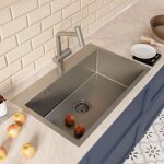 Ceramia - timeless 68x45x21 cm évier encastrable inox 304 + mitigeur inox avec douchette extractible, ... Ceramia - timeless 68x45x21 cm évier encastrable inox 304 + mitigeur inox avec douchette extractible, ...