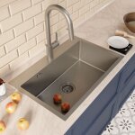Ceramia - timeless 68x45x21 cm évier encastrable inox 304 + mitigeur inox avec douchette extractible, ... Ceramia - timeless 68x45x21 cm évier encastrable inox 304 + mitigeur inox avec douchette extractible, ...