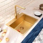 Ceramia timeless Évier de cuisine encastrable inox 304, 1 bac , 55x45x21 cm, or brossé pvd Ceramia timeless Évier de cuisine encastrable inox 304, 1 bac , 55x45x21 cm, or brossé pvd