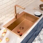 Ceramia - timeless Évier de cuisine encastrable inox 304, 1 bac, 68x45x21 cm, cuivre brossé pvd Ceramia - timeless Évier de cuisine encastrable inox 304, 1 bac, 68x45x21 cm, cuivre brossé pvd