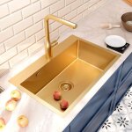 Ceramia - timeless Évier de cuisine encastrable inox 304, 1 bac , 68x45x21 cm, or brossé pvd Ceramia - timeless Évier de cuisine encastrable inox 304, 1 bac , 68x45x21 cm, or brossé pvd