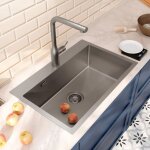 Ceramia timeless Évier de cuisine encastrable en inox 304, 68x45x21 cm, 1 bac, gun metal brossé pvd Ceramia timeless Évier de cuisine encastrable en inox 304, 68x45x21 cm, 1 bac, gun metal brossé pvd