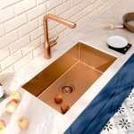 Ceramia - timeless Évier de cuisine sous plan inox 304, 1 bac, 68x45x21 cm, cuivre brossé pvd Ceramia - timeless Évier de cuisine sous plan inox 304, 1 bac, 68x45x21 cm, cuivre brossé pvd