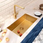 Ceramia - timeless vier de cuisine sous plan inox 304, 1 bac , 68x45x21 cm, or bross pvd