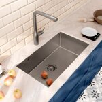 Ceramia - timeless Évier de cuisine sous plan en inox 304, 68x45x21 cm, gun metal brossé pvd Ceramia - timeless Évier de cuisine sous plan en inox 304, 68x45x21 cm, gun metal brossé pvd