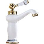 C�ramique antique laiton robinet lavabo de la salle de bains robinet bleu et blanc en porcelaine � long ...