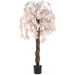 Cerisier artificiel raliste 163 cm, plante artificielle en pot avec fleurs roses et blanches, arbre ...