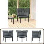 Chaise d'angle de jardin avec coussins noir / gris rsine tresse - chaises de jardin - mobilier de jardin ...