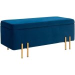Chaise banc rembourr� avec coffre de rangement - tissu bleu fonc�, structure robust, 100x40x42 cm