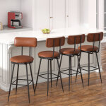 Chaise de bar lot de 4, tabouret de bar hauts, assise rembourr�e, dossier en pu, structure en m�tal, ...