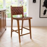 Chaise de bar en bois de teck et cuir marron mendoza Chaise de bar en bois de teck et cuir marron mendoza