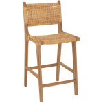 Chaise de bar en rotin et bois de teck naturel 46x48x104 cm Chaise de bar en rotin et bois de teck naturel 46x48x104 cm