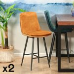 Pier import - chaise de bar en velours dor� � double coussinage (lot de 2) oka