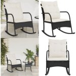 Chaise  bascule de jardin avec coussins noir rsine tresse - chaises de jardin - chaises  bascule ...