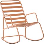 Chaise � bascule de jardin moderne en m�tal design � lattes ext�rieur en aluminium marron dor� turi