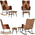 Vidaxl - chaise  bascule et repose - pieds marron cuir vritable et toile - fauteuil inclinable - chaise ...